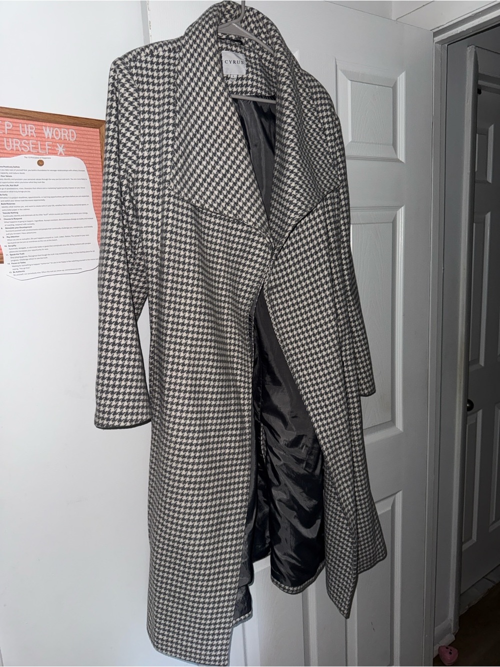 Cyrus Houndstooth Pea Coat in Grey & White